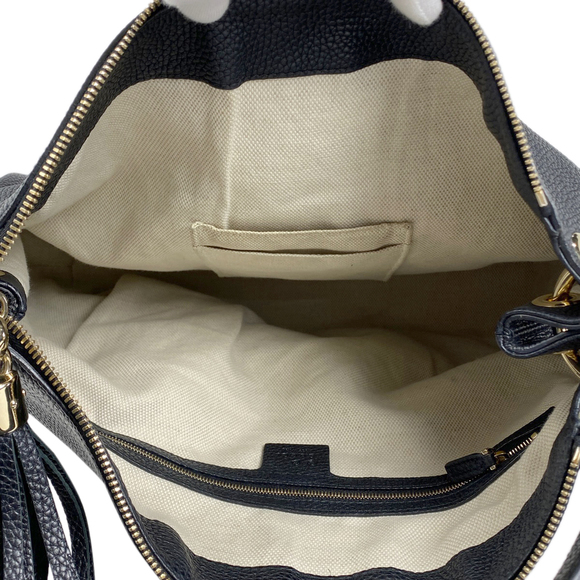 Gucci Soho Handbag 2way Shoulder Bag Interlocking G Fringe Leather Black - Picture 5 of 7